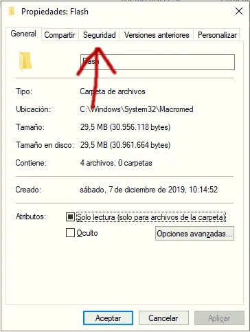 acceder pesta&ntilde;a seguridad carpeta de windows 10