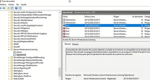 event 38, event 73 server shutdown