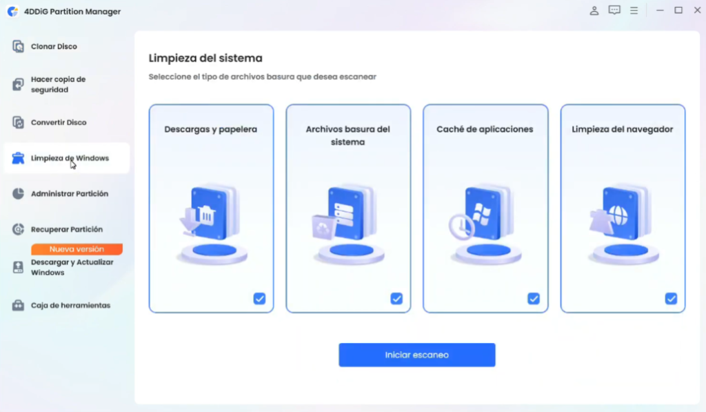 Categor&iacute;as para eliminar basura del PC en Windows