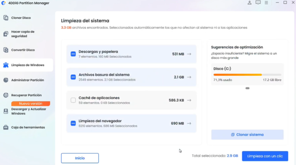 Escaneo de archivos basura del sistema en Windows 11