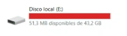 Disco C con poco espacio en Windows antes de eliminar archivos basur