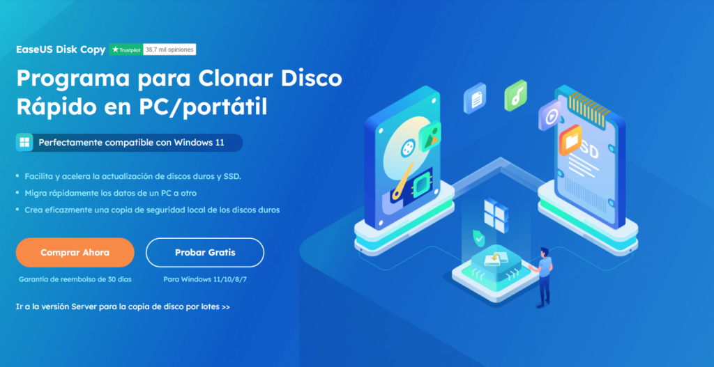 Descargar EaseUS Disk Copy para clonar Windows a SSD o M.2.