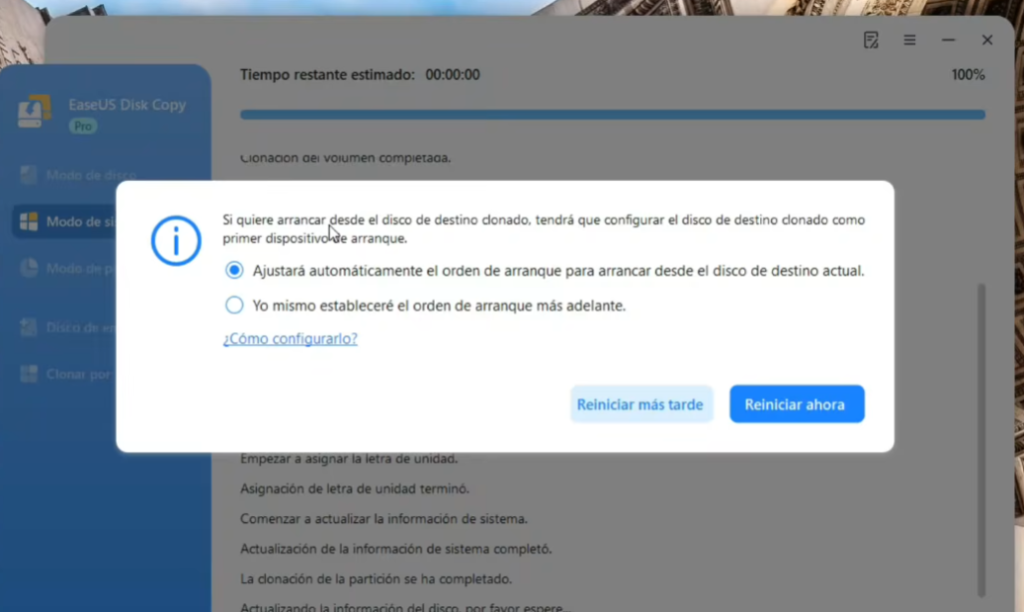 Configurar SSD clonado como primer dispositivo de arranque tras clonar Windows.