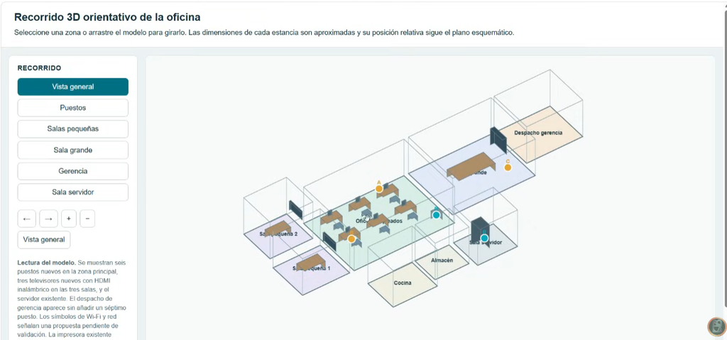 Primer recorrido 3D generado por el agente de IA que no respetaba correctamente el plano original